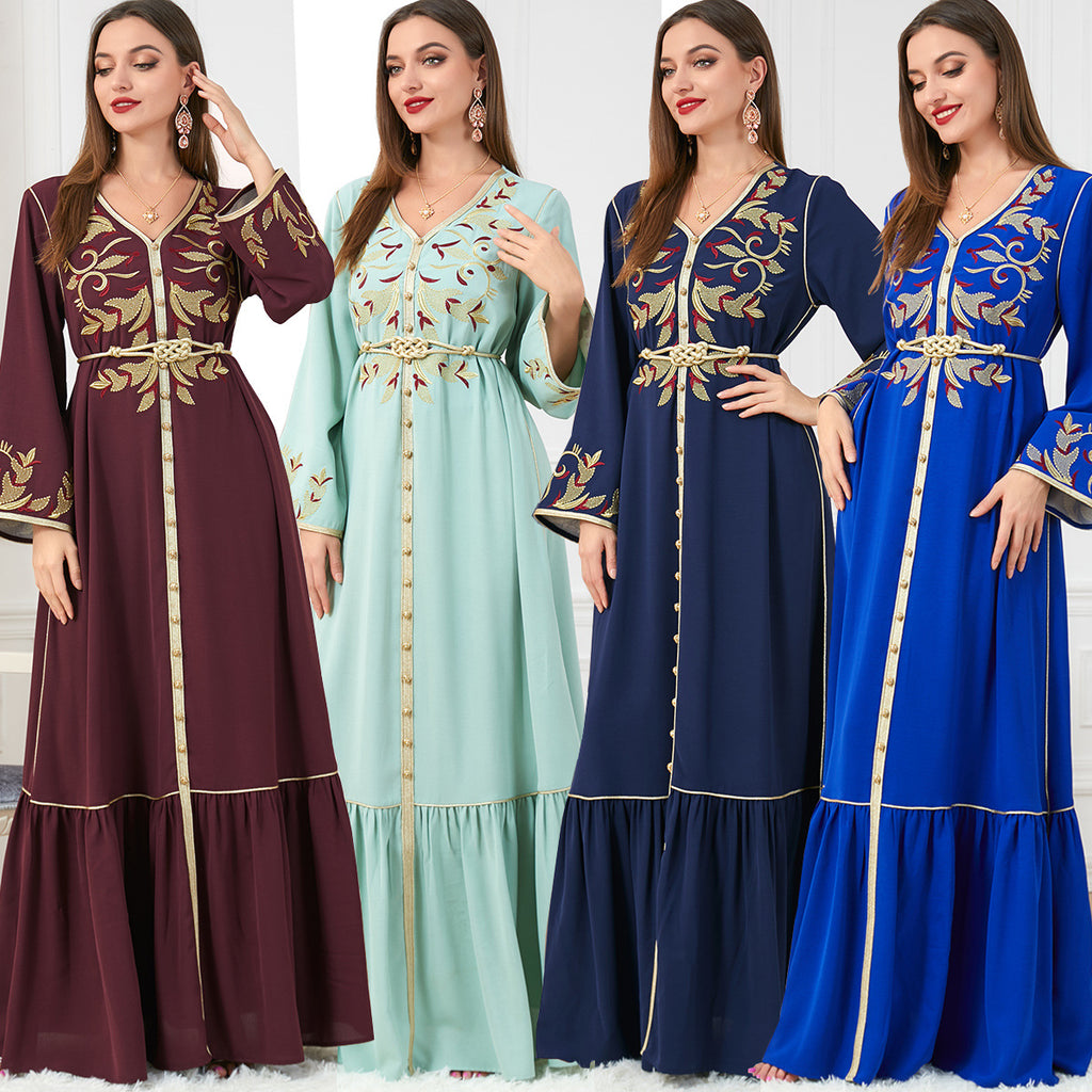 Dress Embroidery Round-neck Long-sleeved Dress