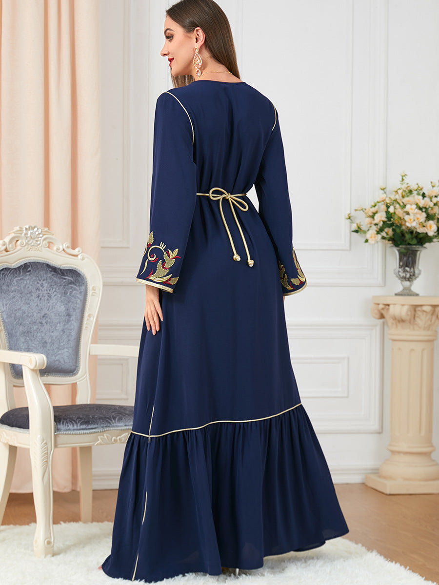 Dress Embroidery Round-neck Long-sleeved Dress