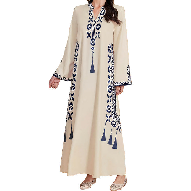 Women's Printed V-neck Robe Dress