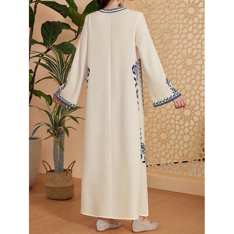 Women's Printed V-neck Robe Dress