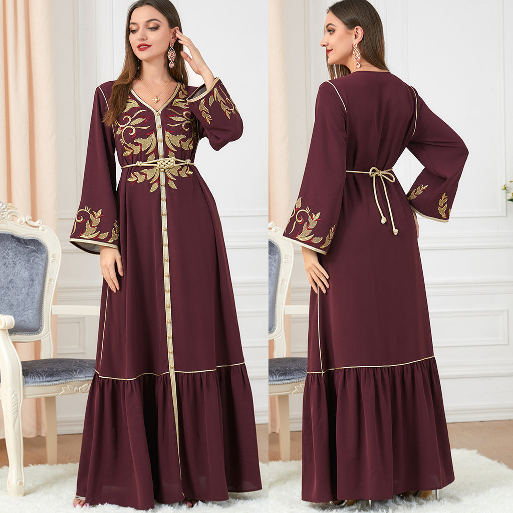 Dress Embroidery Round-neck Long-sleeved Dress