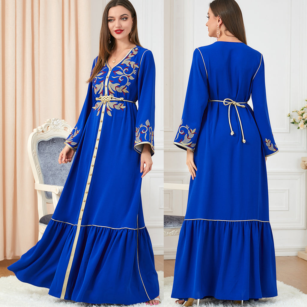 Dress Embroidery Round-neck Long-sleeved Dress