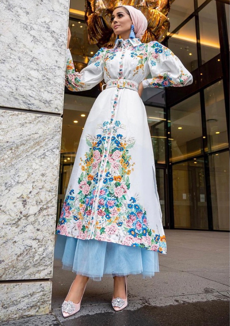 Fashion Puff Sleeves Lapel Robe Arabic