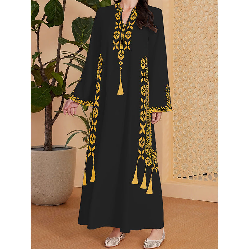 Women's Printed V-neck Robe Dress