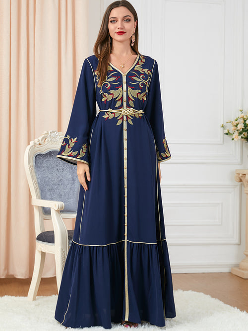 Dress Embroidery Round-neck Long-sleeved Dress