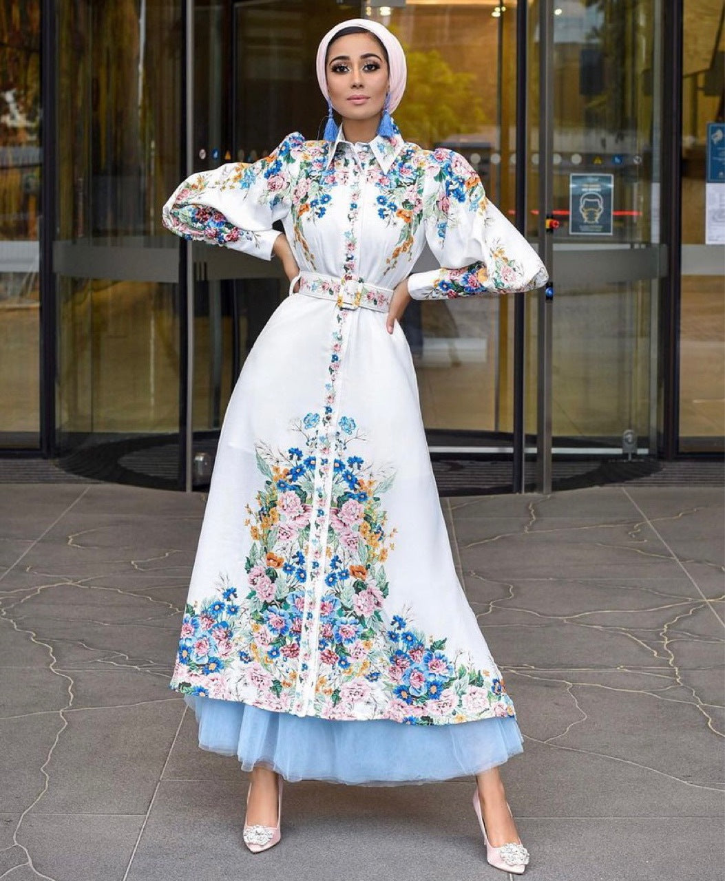 Fashion Puff Sleeves Lapel Robe Arabic