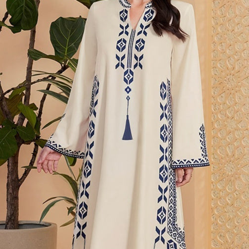 Women's Printed V-neck Robe Dress