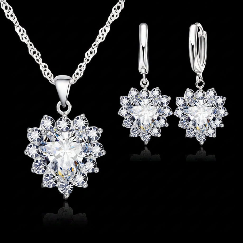 Delicate Heart Duo – Pendant & Hoops