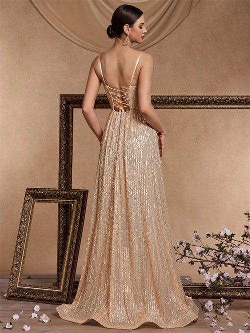 Diamond Glow Backless Evening Gown