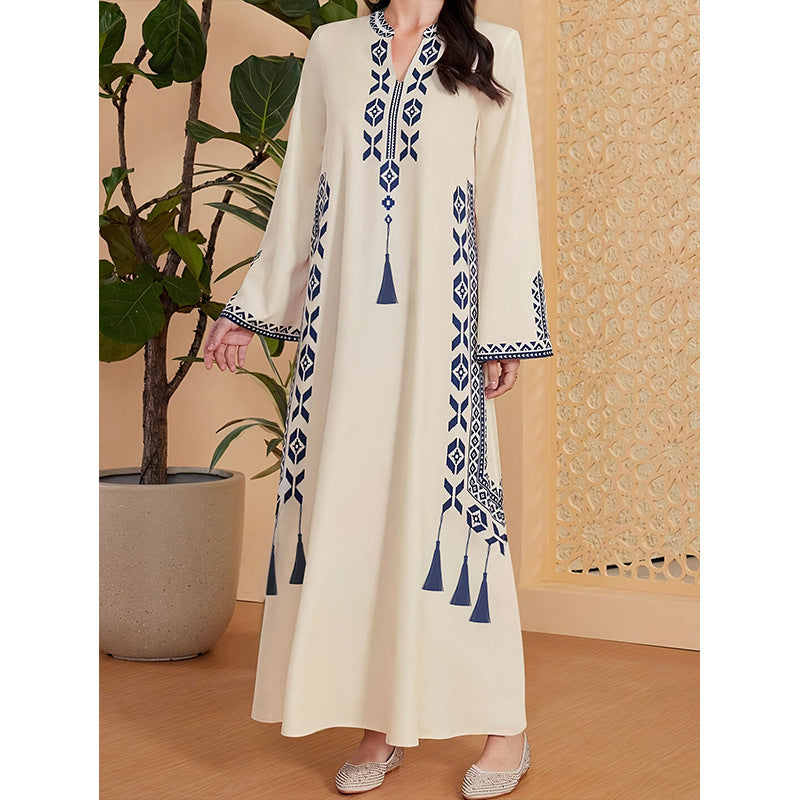 Women's Printed V-neck Robe Dress