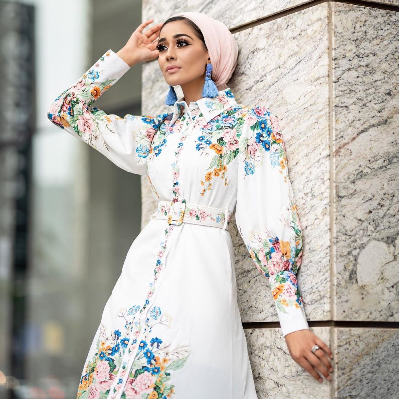 Fashion Puff Sleeves Lapel Robe Arabic