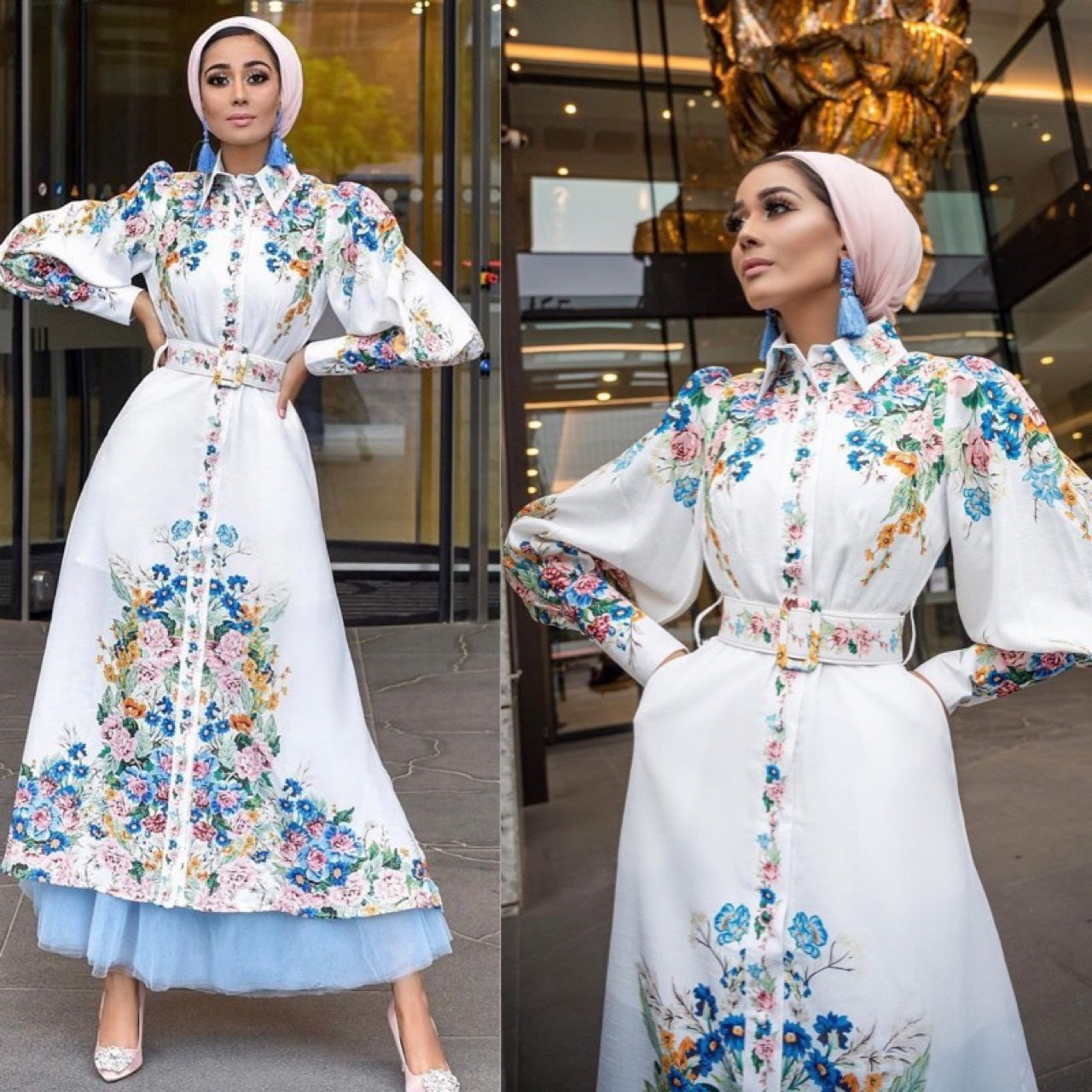 Fashion Puff Sleeves Lapel Robe Arabic