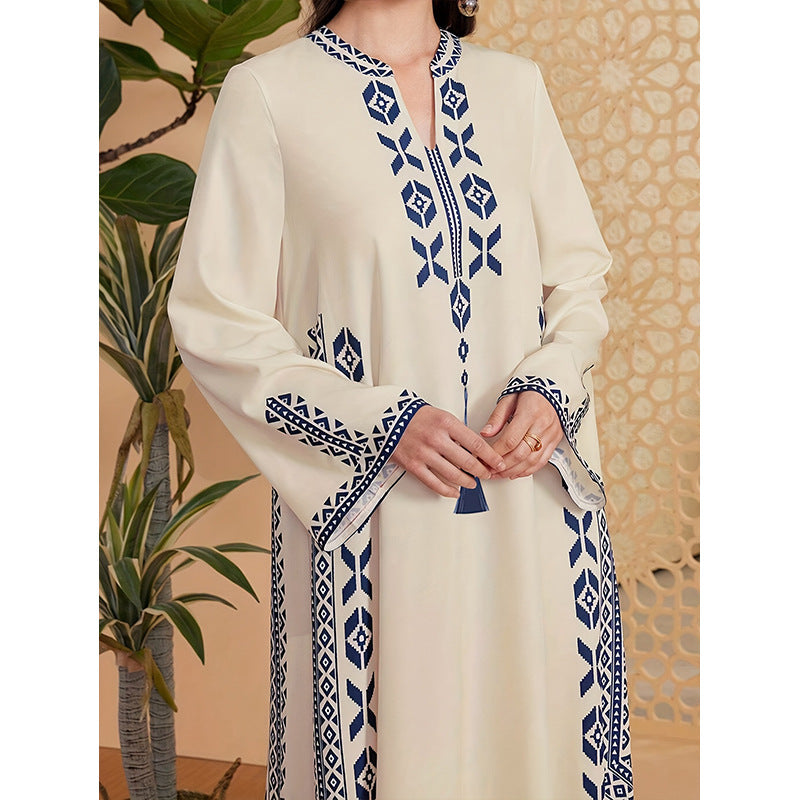Women's Printed V-neck Robe Dress
